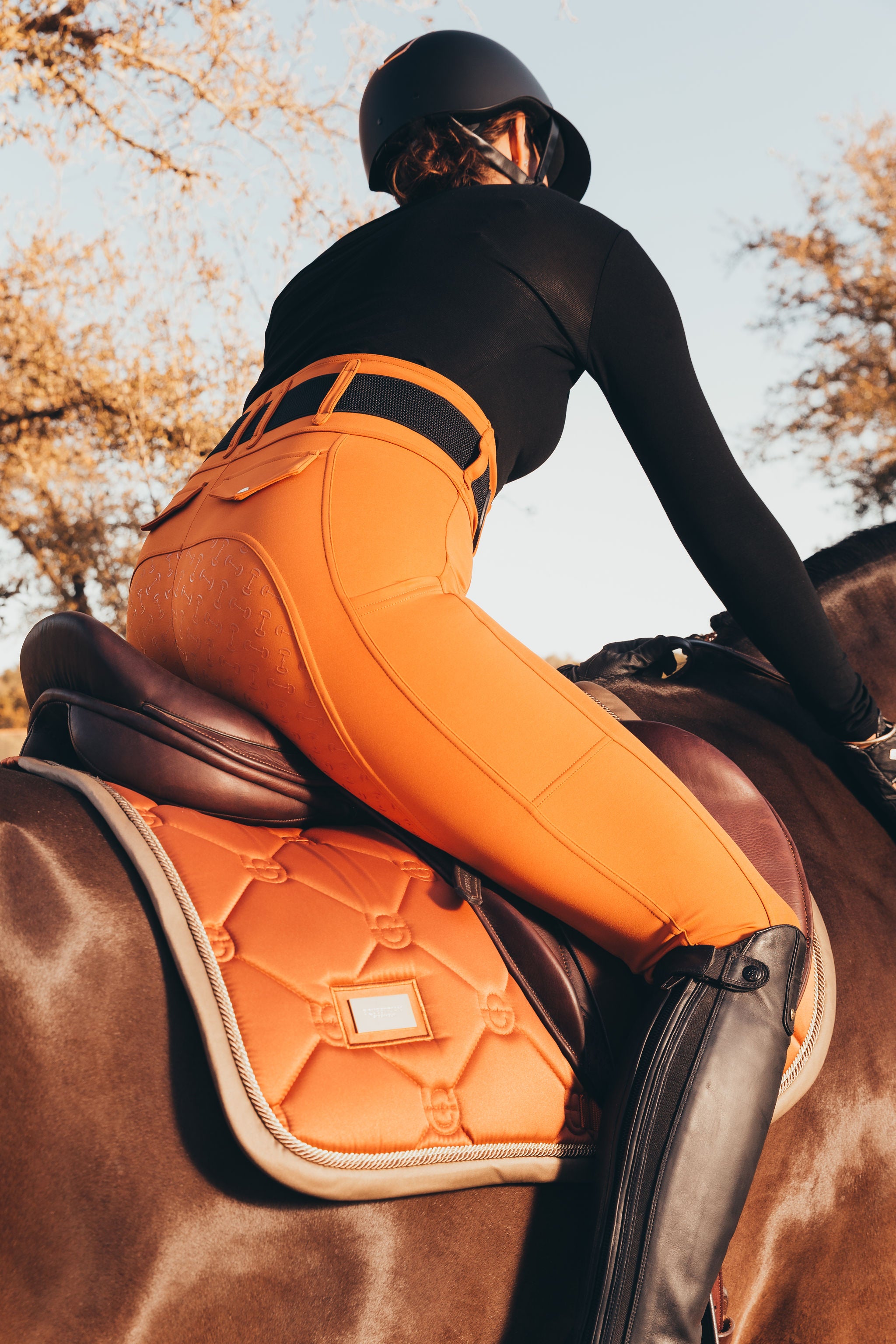 Canter Culture's breeches are comfortable and flexible in the saddle and pairs well with Equestrian Stockholm Bronze Gold.