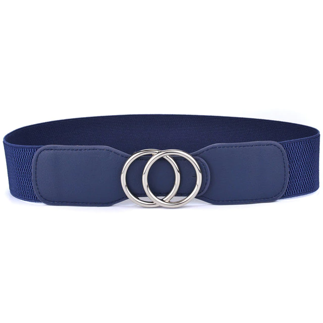 Our elastic band equestrian belt is 2" wide and comes in a blue navy color.
