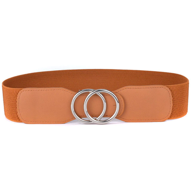 Our equestrian belt comes in a brown caramel camel color and has a silver buckle. 
