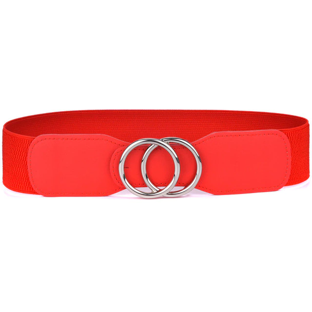 Our 2" wide elastic belt also comes in red with a silver buckle.